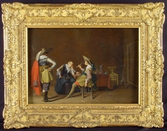 Twee krijgslieden en een vrouw in een vertrek by Pieter Codde