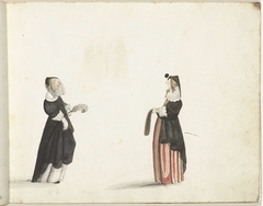 Twee staande vrouwen in profiel by Gesina ter Borch