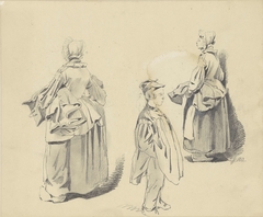 Twee studies van een staande vrouw en jongen by Pieter van Loon