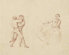 Twee studies van twee vechtende mannen by Barend Cornelis Koekkoek