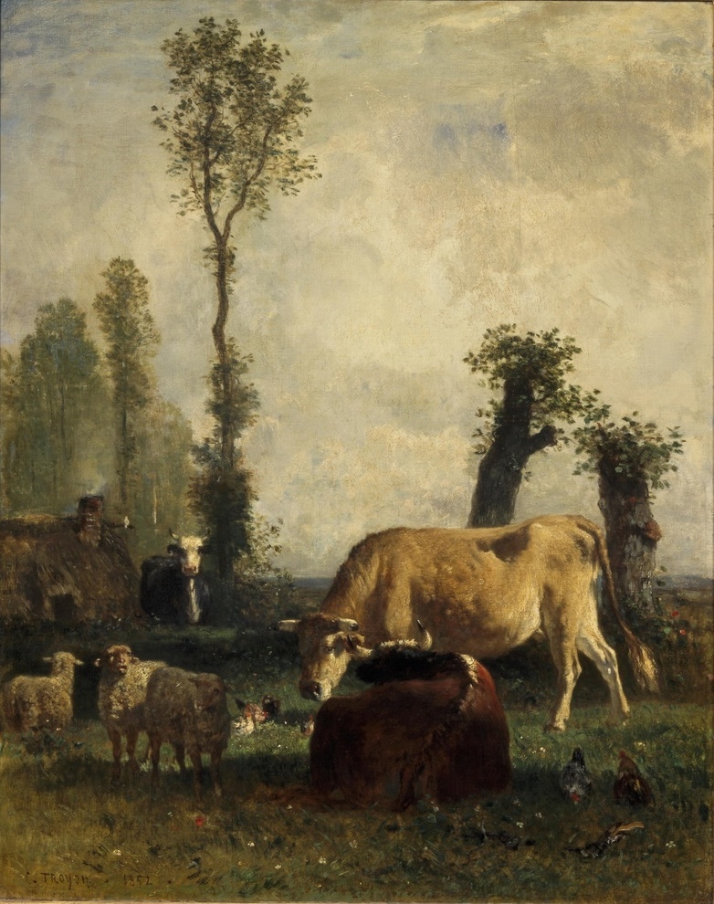 Vaches et moutons au paysage