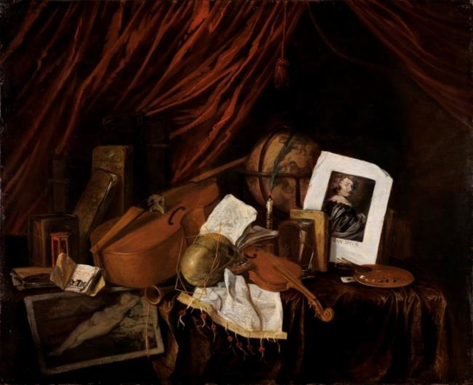 Vanitas stilleven met een beeltenis van Van Dyck