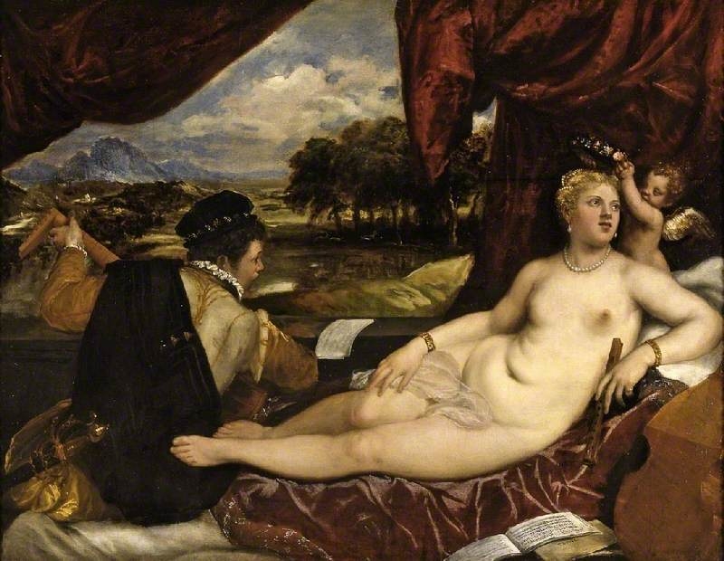 Venus and Cupid with a lute-player