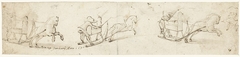 Vier studies van een paard en arrenslee by Gerard ter Borch II