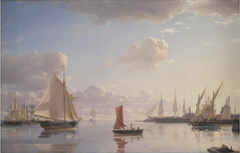 View from Langelinie towards the Royal naval Dockyards at Nyholm, Copenhagen. Morning Light by Emanuel Larsen