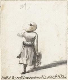 Vrouw met strohoed en eenden in haar rechterhand, van achteren by Harmen ter Borch