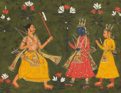 While returning to Ayodhya Parshurama challenges Rama for breaking the bow of lord Shiva by Unknown Artist