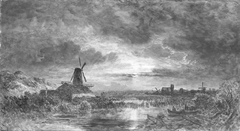 Windmühlen im Mondschein by Eduard Schleich the Elder