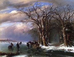 Winter Skating Scene by Louis Rémy Mignot