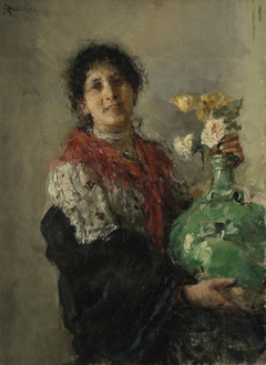 Woman with a green vase by Antonio Mancini