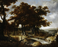Wooded Landscape with a Traveller crossing a Bridge