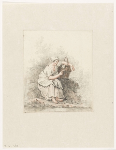 Zittende vrouw met een mand by Pieter Bartholomeusz Barbiers