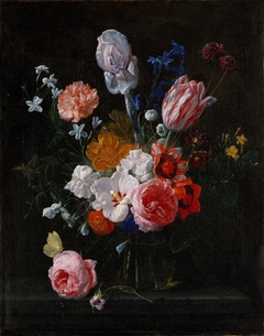 A Bouquet of Flowers in a Crystal Vase