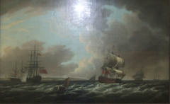 A Dutch Ship Saluting an English Flagship by Dominic Serres