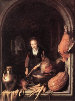 A Girl Scraping Carrots by Gerrit Dou