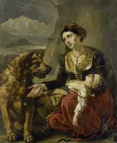 A Saint Bernard Dog Comes to the Aid of a lost Woman with a sick Child by Charles Picqué