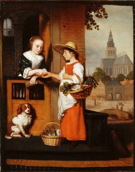 A Young Woman Selling Vegetables at the Door