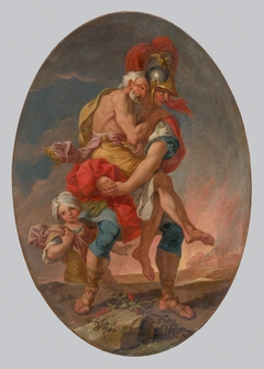 Aeneas Rescues Anchises from Burning Troy by Johann Heinrich Schönfeld