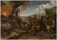 Batalla de Gascona y batería de un castillo by Juan de la Corte