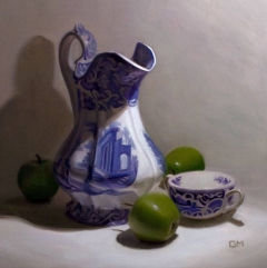 Blue and white porcelain with apples by Gary Morrow