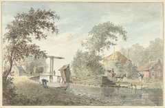 Boerderij aan een vaart met een ophaalbrug by Hermanus Petrus Schouten