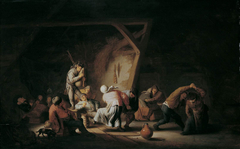 Dancing Peasants with a Bagpiper in an Interior by Adriaen van Ostade