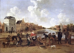 De groenmarkt op de stille Rijn in Leiden by Hendrick van der Burgh