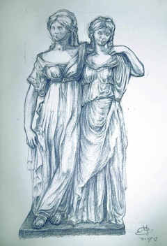 Die Prinzessinnengruppe, ball-point pen (nach einer Skulptur des Bildhauers Johann Gottfried Schadow)