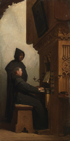 Een orgelspelende en zingende monnik (te Deum Laudamus)