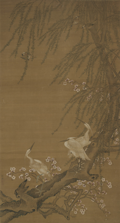 Egrets, Small Birds, Willows, and Peach Blossom by Zhao Yong