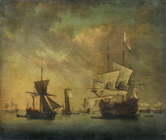 English squadron at anchor by Jacob Knijff