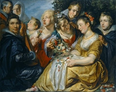 Family portrait with the artist , his wife Catharina van Noort (1595-1659) and Van Noort family members by Jacob Jordaens