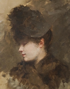 Female head in profile with a little hat