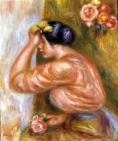 Femme à la rose devant le miroir by Auguste Renoir