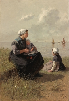 Fisherman's Wife with Children on a Dune by Adolph Artz
