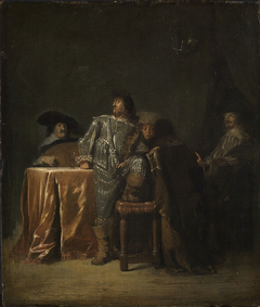 Five men playing music in an interior
