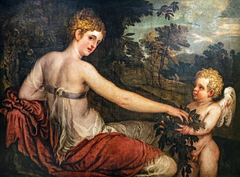 Flora with a cupid in a landscape by Lambert Sustris