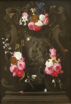 Flower Garland cartouche surrounding the Holy Family by Daniel Seghers