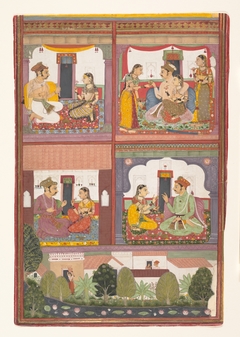 Four Love Scenes and a Landscape: Page from a Dispersed Raskapriya