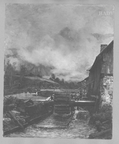 Gebirgslandschaft bei Nebel mit Hammerschmiede by Carl Moll