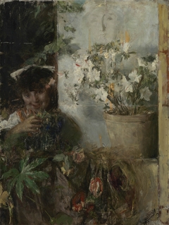 Girl with flowers by Antonio Mancini