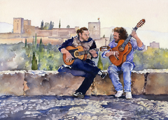 Guitarristas en Plaza San Nicolas Granada by Margaret Merry