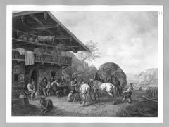 hay carriage in front of a peasant-house