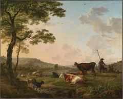 Herd in a meadow near a river