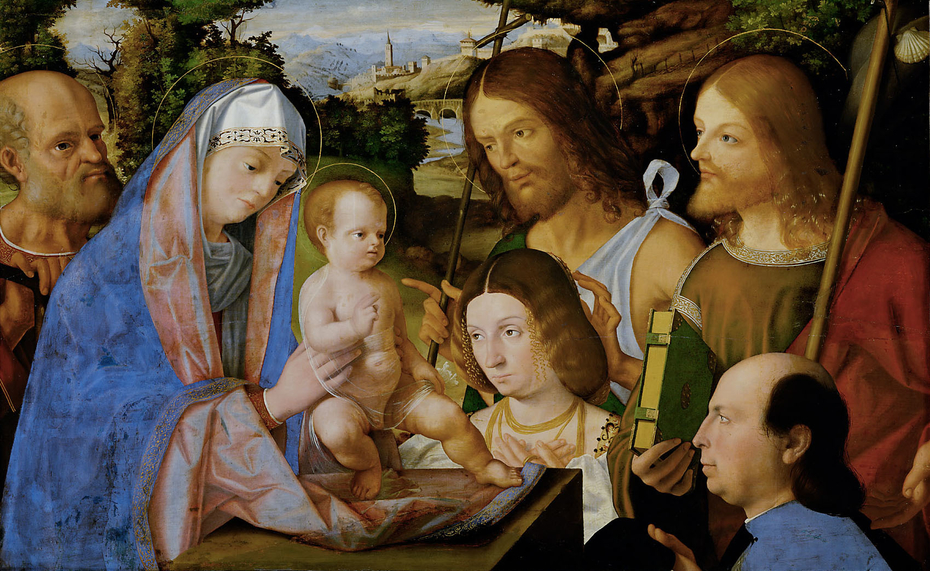 Hl. Familie mit Johannes dem Täufer, Jakobus dem Älterem und zwei Stiftern
