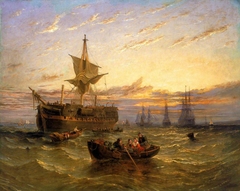 Indiaman in the Thames by William Adolphus Knell