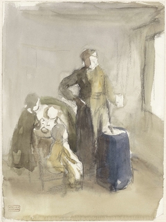 Interieur met vrouw en kinderen bij een karnton by Albert Neuhuys