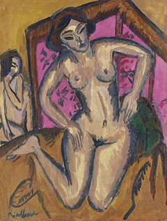 Kneeling Nude in front of Red Screen (verso: Seated Nude with Bent Leg)