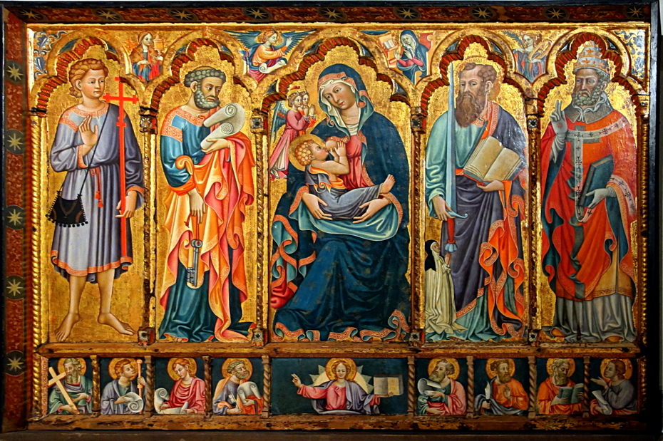 La vierge allaitant entourée de plusieurs saints