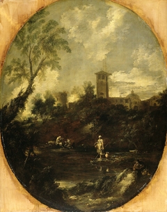 Landscape with Monks, Pilgrim and Peasant Woman by Unknown Artist
